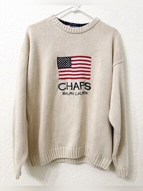 Vintage Chaps Polo Ralph Lauren USA Flag Knitted Sweater - M